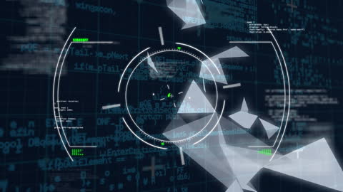 Cybersecurity Hologram Interface with Coding and Abstract Geometric Patterns