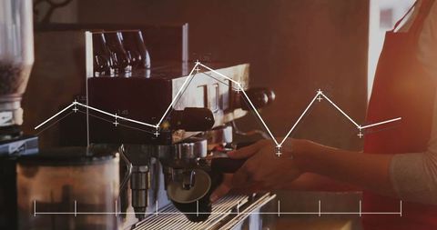 Barista Brewing Espresso with Data Analytics Overlay