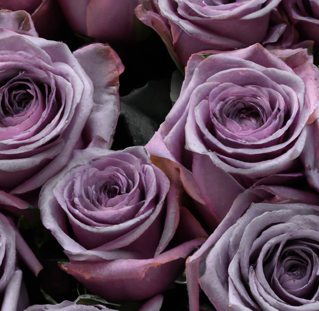 Vibrant purple roses in full bloom create a beautiful and elegant floral arrangement. Ideal for use in romance-themed designs, wedding invitations, floral business promotions, or decor inspiration. The detailed view of the petals highlights natural beauty and elegance.