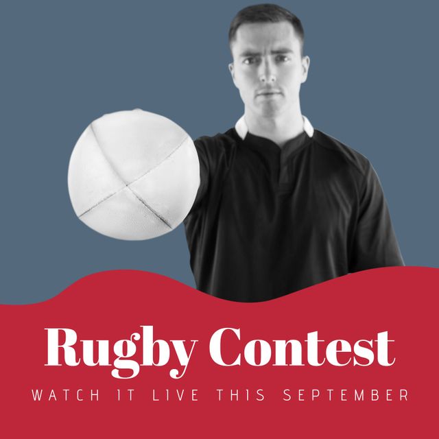 Rugby Contest Promotional Banner with Player Holding Ball - Download Free Stock Templates Pikwizard.com