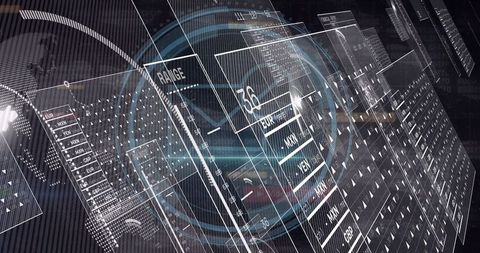 Futuristic holographic currency data interface visualization