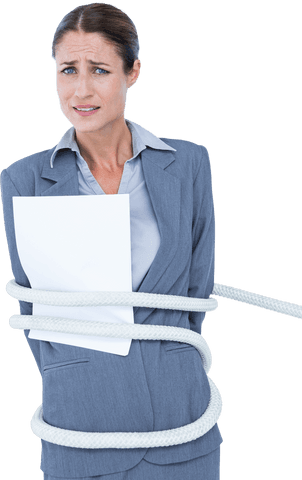 worried businesswoman tied with rope on transparent background - Download Free Stock Videos Pikwizard.com