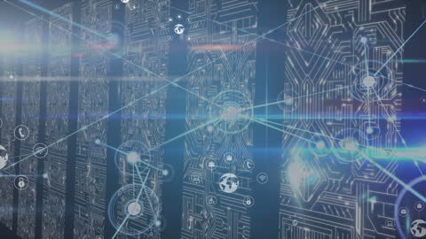 Digital Network Connection in Futuristic Server Room