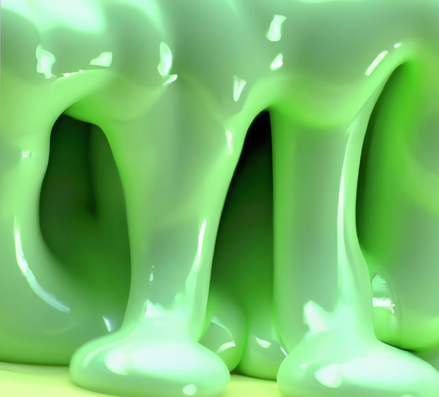 Close-up of green slime dripping with a smooth and glossy texture, suitable for backgrounds or creative projects. Ideal for use in advertisements, social media posts, or websites related to kids' toys, DIY slime kits, or craft projects.