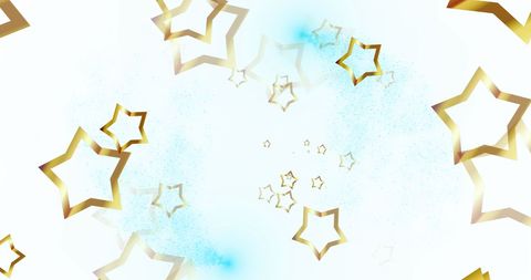 Golden Stars with Vibrant Blue Spray on White Background