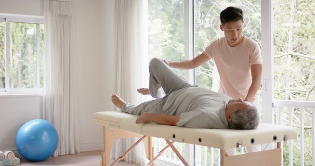 Elderly man receiving physiotherapy session in bright room - Download Free Stock Images Pikwizard.com