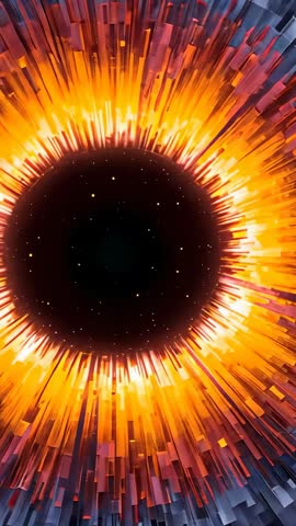 Vertical Video of Radiant Energy Ring Pushing Prism Bars Outward into Dark Speckled Void