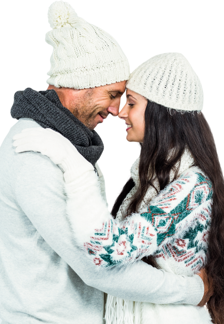 Transparent Smiling Couple in Winter Apparel Embracing Affectionately - Download Free Stock Videos Pikwizard.com