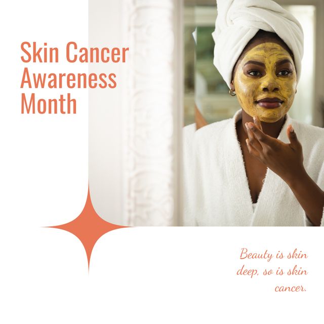 Skin Cancer Awareness Month Message with Woman Applying Face Mask - Download Free Stock Templates Pikwizard.com