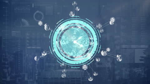 Futuristic Clock with Data and Global Connections