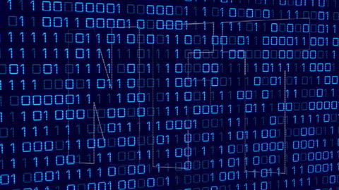 Binary Code Digital Interface on Blue Grid Background