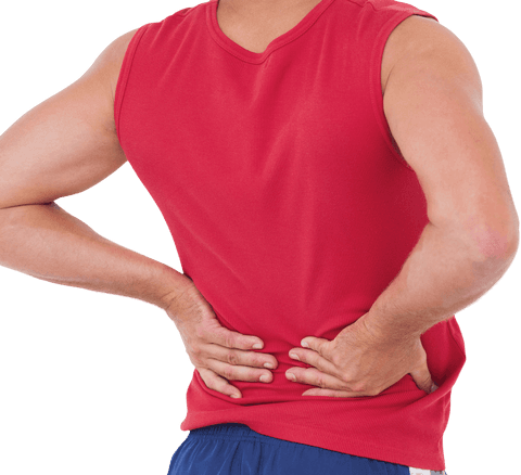 Fit Man with Back Pain in Red Tank Top, Transparent Background