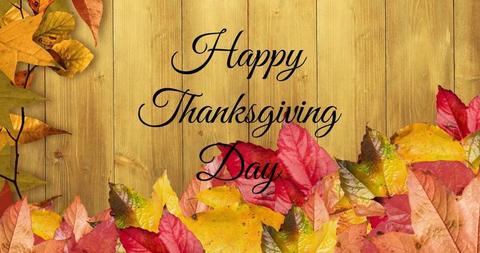 Happy Thanksgiving Day with Autumn Leaves on Wooden Background - Download Free Stock Images Pikwizard.com