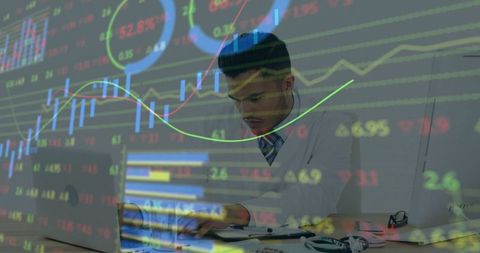 Financial analyst evaluating stock market data on laptop