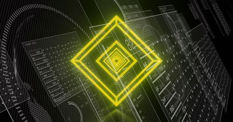 Futuristic Neon Yellow Tunnel with Data Processing Interface - Download Free Stock Images Pikwizard.com