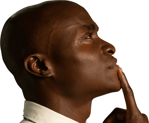 Thoughtful African American Businessman's Profile on Transparent Background