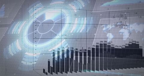 Futuristic technology dashboard: holographic chart interface