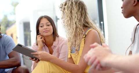 Diverse Group Discussing Using Tablet for Therapy Session - Download Free Stock Images Pikwizard.com