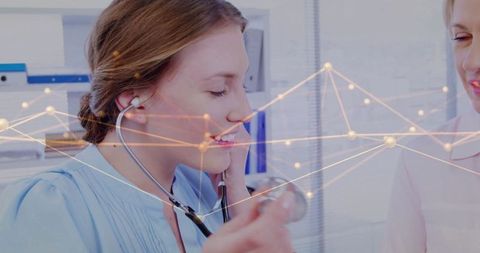 Healthcare trainee with stethoscope in clinical office environment