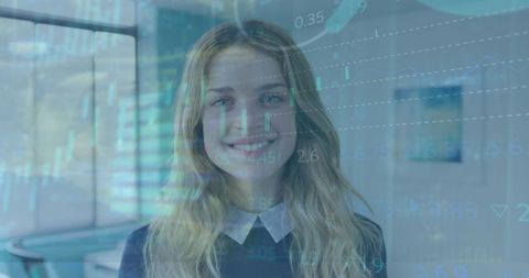 Smiling Female Doctor with Digital Data Overlay