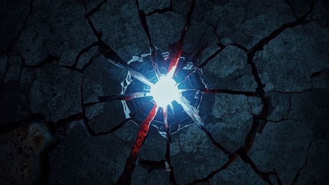 Ruptured concrete with radiant light center