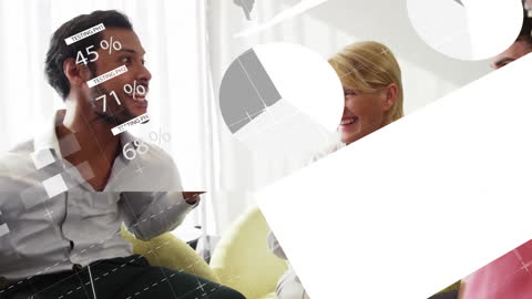 Business Team Analyzing Data with Modern Technology Overlay