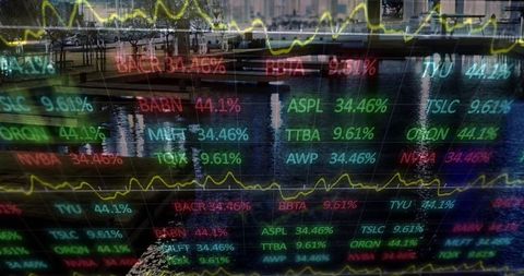 Financial Data Charts Overlay on Cityscape Reflect Global Markets