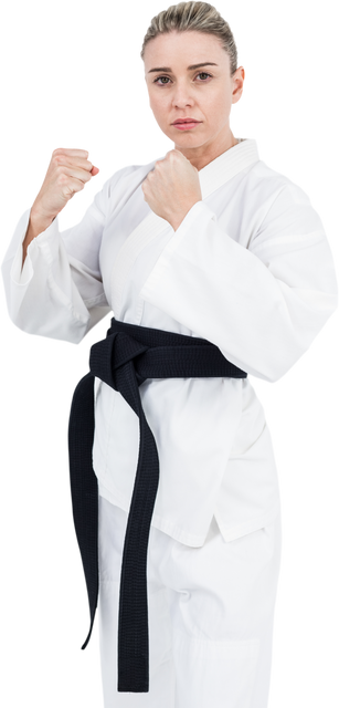 Confident Female Athlete in Martial Arts Kimono with Black Belt on Transparent Background - Download Free Stock Videos Pikwizard.com