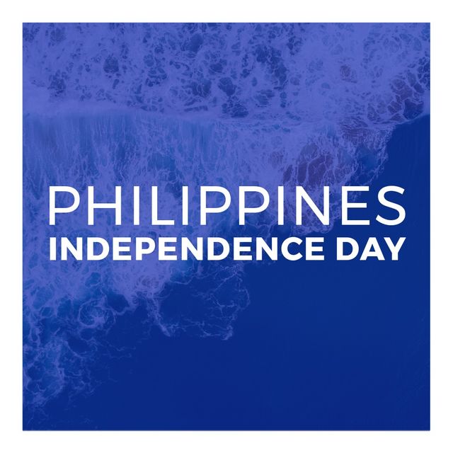 Digital composite image of philippines independence day text on blue waves against white background. sea, patriotism and identity concept.