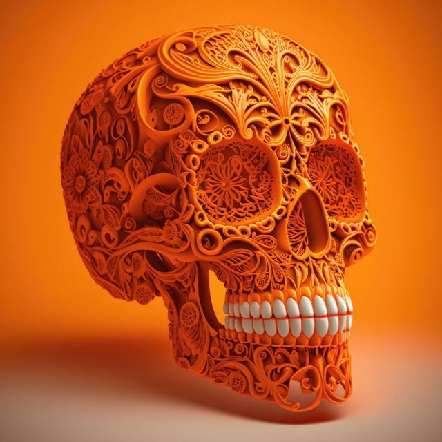 Orange mexican decorative sugar skull on orange background, using generative ai technology - Download Free Stock Photos Pikwizard.com