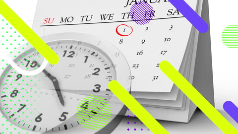 Animated Calendar Overlay on Clock Representing Time Management