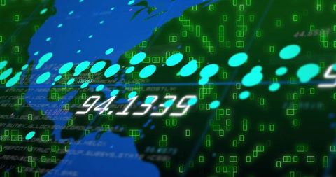 Digital global analytics dashboard with animated geospatial markers and live metrics
