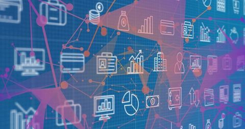 Abstract Technology Grid With Data Visualization Icons