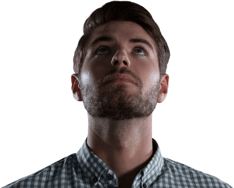 Thoughtful Caucasian Man Looking Up on Transparent Background - Download Free Stock Videos Pikwizard.com