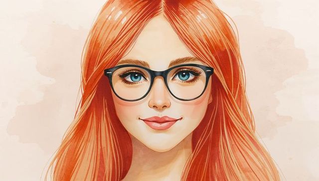 Modern portrait of red-haired woman with black glasses