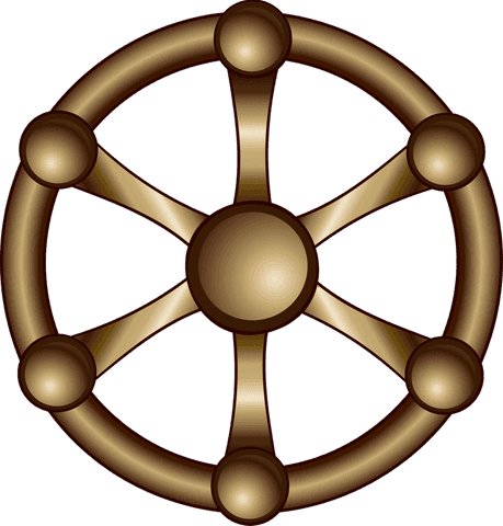 Transparent golden ship wheel icon with six spokes