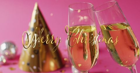 Festive Champagne Toast with Merry Christmas Greeting