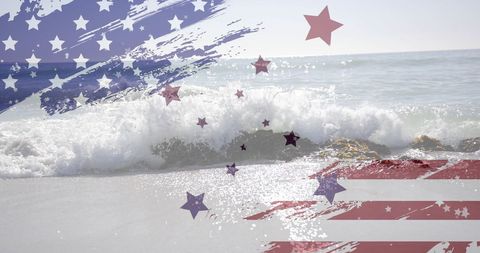 USA Flag Murals on Ocean Waves During Summer Vacation