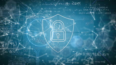 Cyber Security Network With Lock Icon and Mathematical Equations