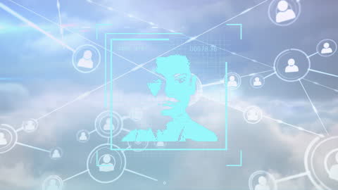 Futuristic Facial Recognition Technology Interface on Cloud Network