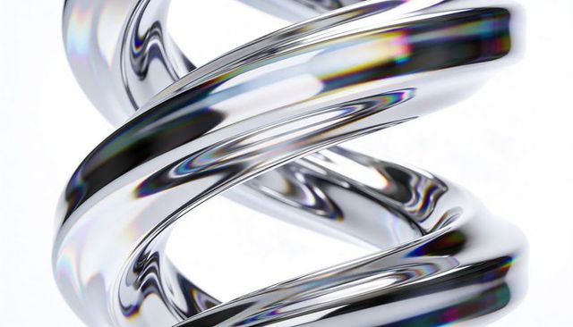 Polished chrome helix reflecting prismatic light glossy metallic spiral sculpture