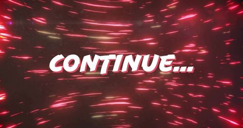 Futuristic digital space with glowing text continue