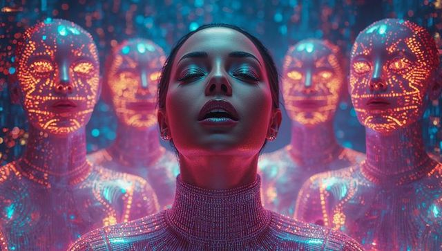 Futuristic Model Amidst AI Digital Beings