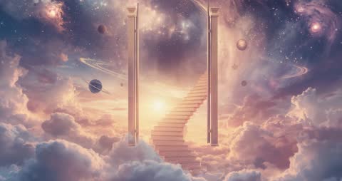 Dreamy Stairway to the Cosmic Realm in the Clouds