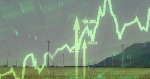 Renewable Energy and Growth Concept with Wind Turbines and Graph