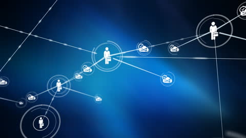 Digital Icon Network on Abstract Blue Background