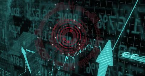 Futuristic Financial Dashboard with Rising Graph and Technology Overlay