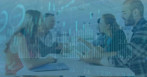 Data Projection Over Team Discussing Business Strategies