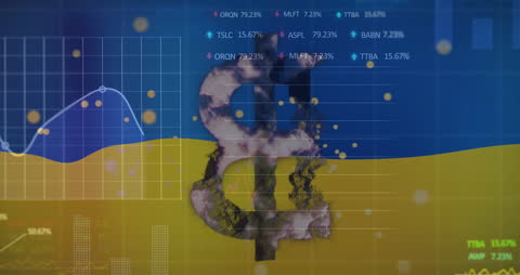Bitcoin and Data Visualization Over Ukraine Flag