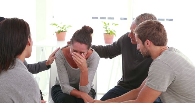 Support Group Encouraging Upset Woman - Download Free Stock Images Pikwizard.com